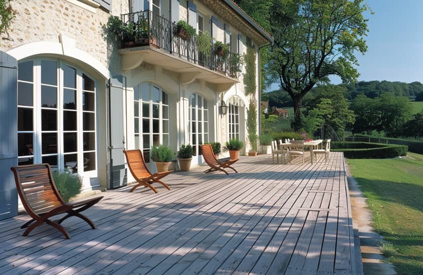 Maison en pierre dotée d'une terrasse en bois ipé